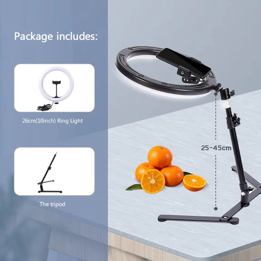 26CM Photography Lighting Phone Ringlight Tripod Stand Photo Led Selfie Fill Ring Light Lamp for Video Youtube Live COOK